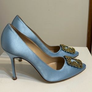 MANOLO BLAHNIK HANGISI 105mm EU 38.5/US 8.5 POWDER BLUE WEDDING
